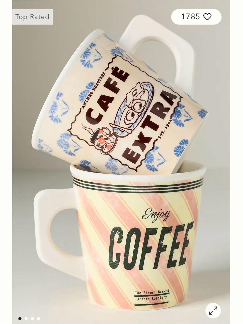 Anthropologie Vintage-Style Glacé Coffee Mug Pastel Stripe NIB